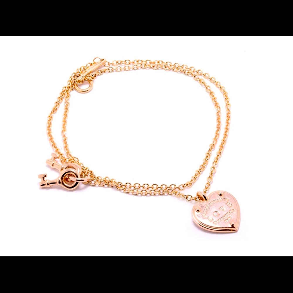 Authentic Tiffany & Co. 18k Rose Gold Love Heart Tag Key Bracelet